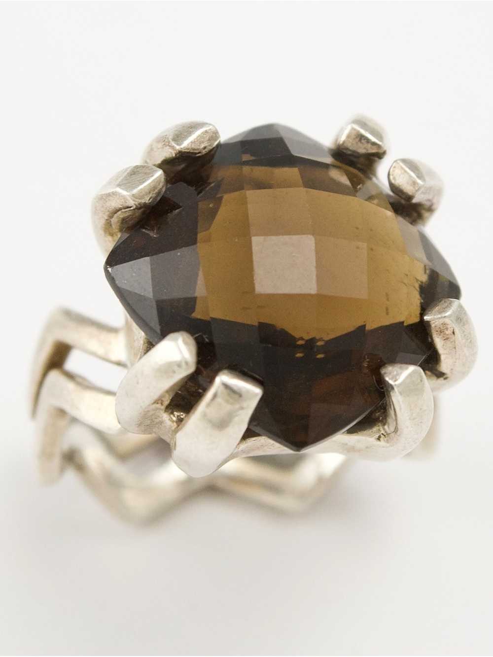 Vintage Artisan Smoky Quartz Sterling Silver Ring Size 5
